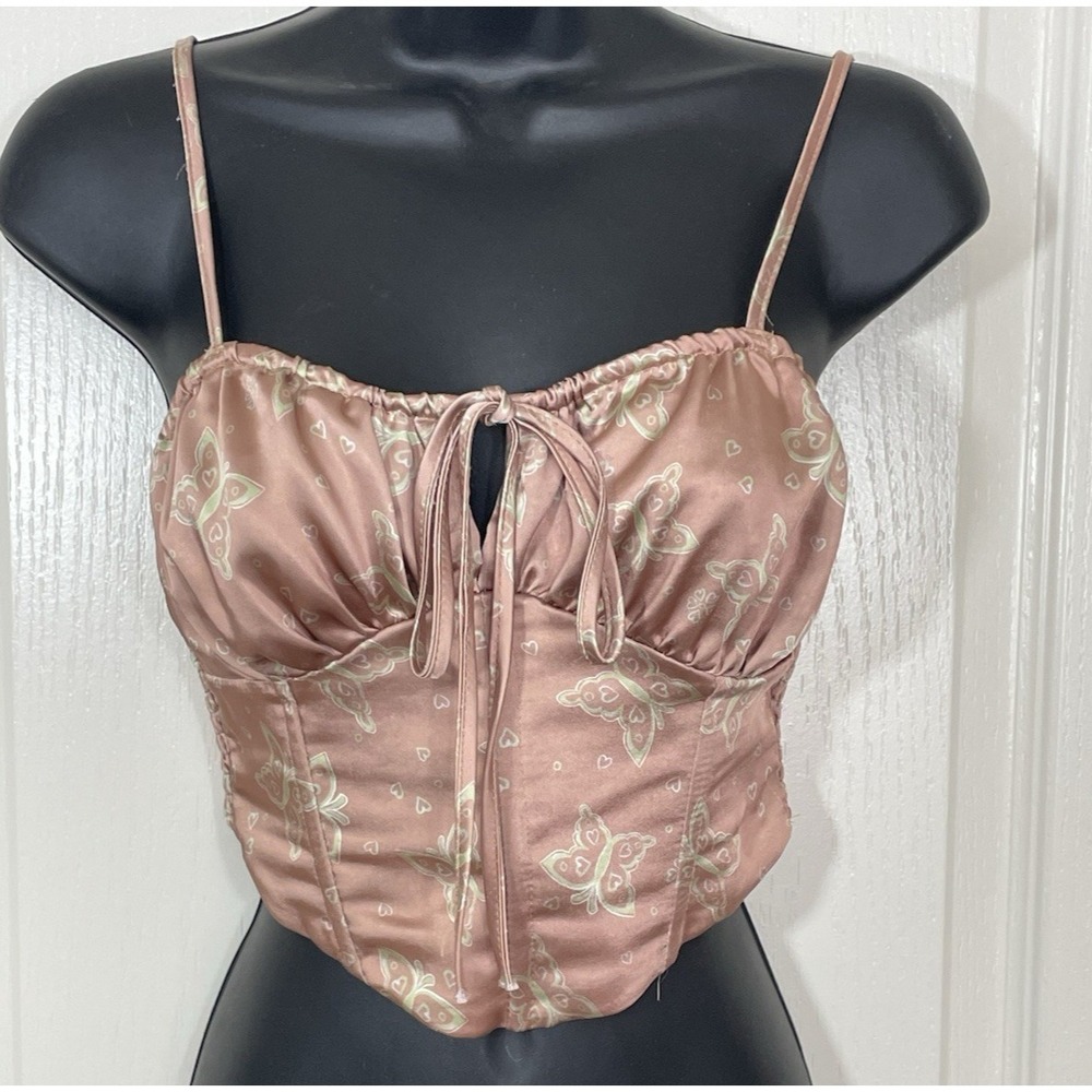 LA Hearts y2K Corset Bustier Top XS Floral Fairy Renfair Festival Boho Boned